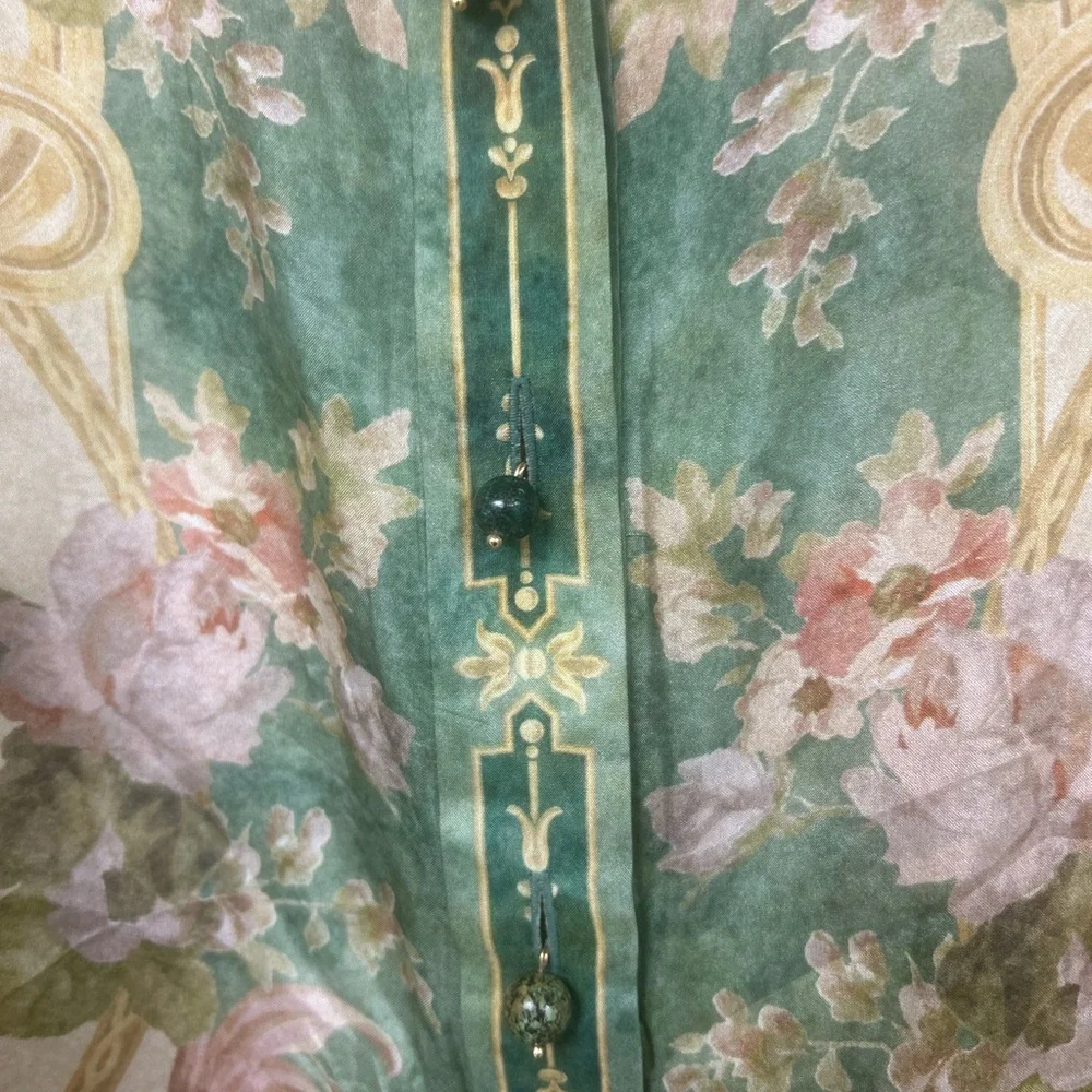 Zimmermann August Floral Silk Shirt Sleeve Shirt in Khaki Floral AU 3 - Picture 6 of 9